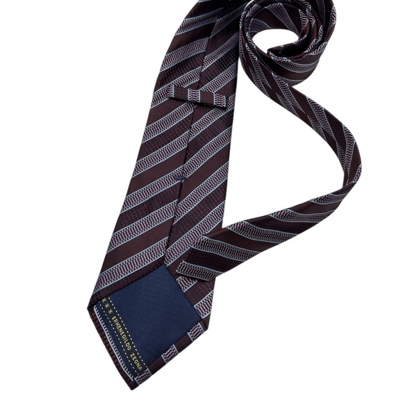 ERMENEGILDO ZEGNA Burgundy Striped Geometric Silk LUXURY Tie ITALY - Picture 2 of 4
